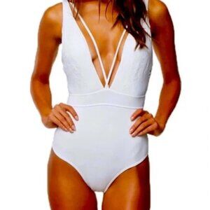 NWT O'neill deep plunge cheeky white one piece swimsuit